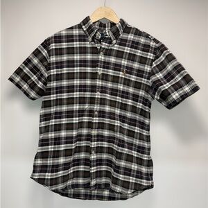 Ralph Lauren Men’s Black and White Plaid Tartan print Button Up Collared Shirt